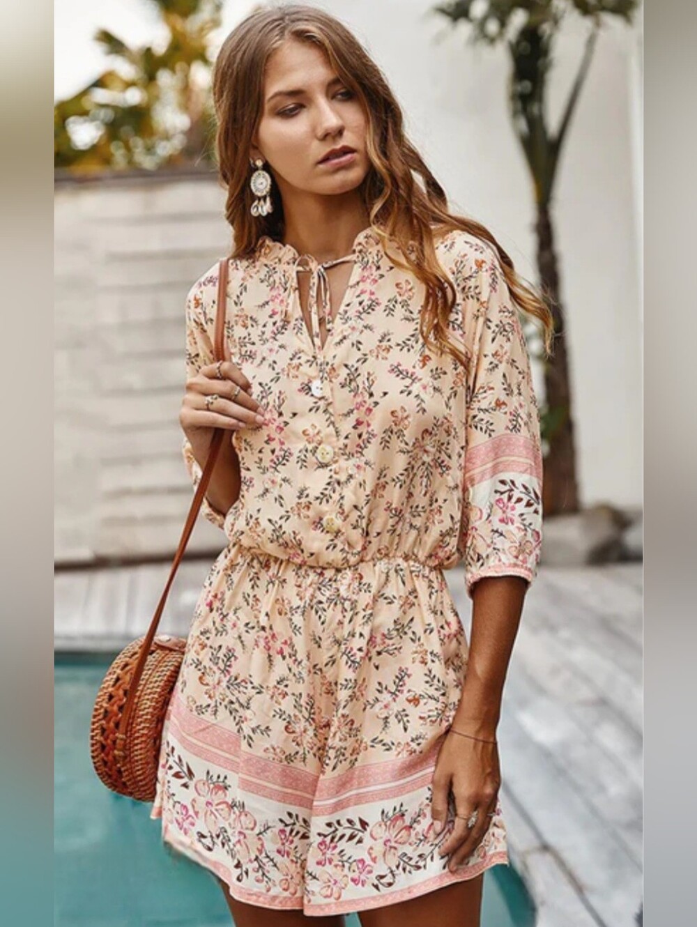 Miss Sparkling Floral Boho Romper Sz M Oversized Fit P2P 23-25 - Picture 4 of 4